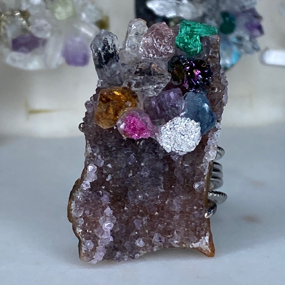 Handcrafted Multicolor Crystal Cluster Ring - Sta… - image 4